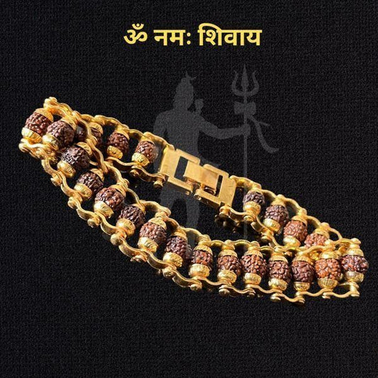 Genuine Paanch Mukhi Modern Rudraksha Bracelet – Gold Plated | NISHU Superstores