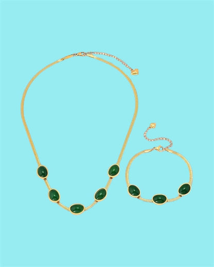Oval Green Crystal Pendant Necklace & Bracelet Set | NISHU Superstores