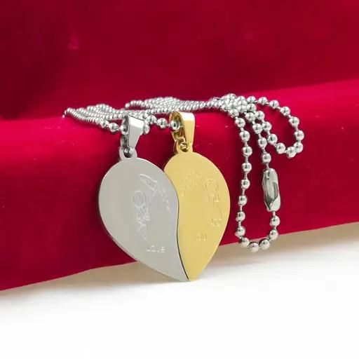 Love You Heart Shape Valentine Pendant with Chain – Couple Stainless Steel Set | NISHU Superstores
