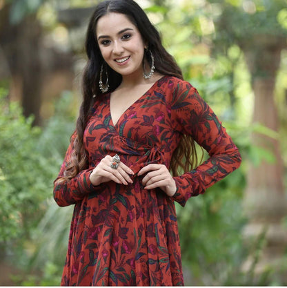 Plus Size Georgette Floral Print Flared Gown for Women – Elegant & Flowing | NISHU Superstores