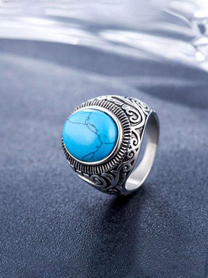 Men’s Silver-Plated Blue Stone Studded Oxidized Ring | NISHU Superstores