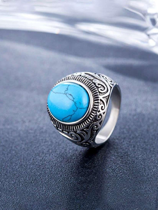 Men’s Silver-Plated Blue Stone Studded Oxidized Ring | NISHU Superstores