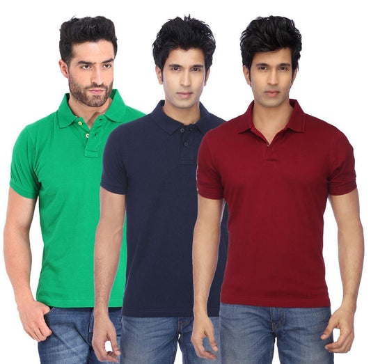 Poly Cotton Solid Half Sleeves Men’s Polo T-Shirt Pack of 3 | Everyday Comfort | NISHU Superstores