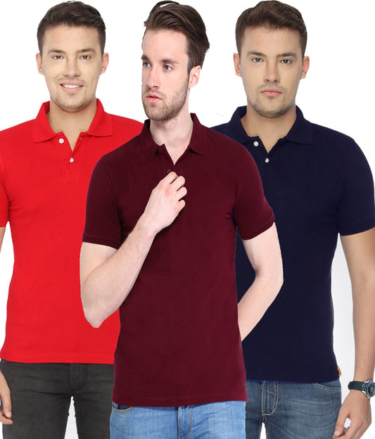 Poly Cotton Solid Half Sleeves Men’s Polo T-Shirt Pack of 3 | Everyday Comfort | NISHU Superstores
