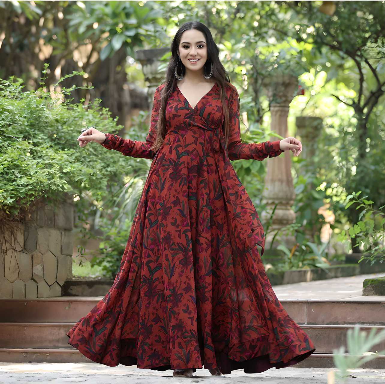 Plus Size Georgette Floral Print Flared Gown for Women – Elegant & Flowing | NISHU Superstores