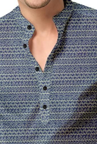 Men’s Printed Spread Collar Casual Shirt – Navy Blue Stylish Cotton Blend | NISHU Superstores