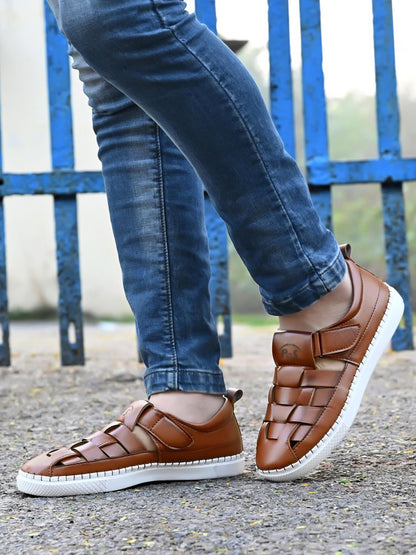 Men's Casual PU Leather Tan Sandals – Stylish & Durable | NISHU Superstores