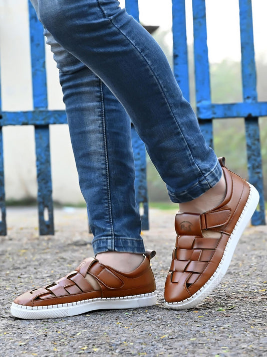 Men's Casual PU Leather Tan Sandals – Stylish & Durable | NISHU Superstores