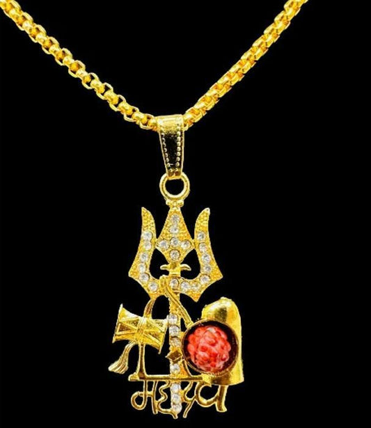 Gold Plated Mahadev Damru Pendant with Chain – Spiritual Jewelry | NISHU Superstores