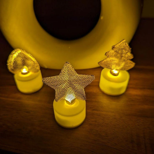 Golden Net LED Tealight Candle Lanterns – Star Design (6 pcs) | NISHU Superstores