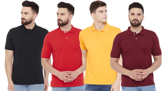 Poly Cotton Solid Half Sleeves Men’s Polo T-Shirt Pack of 4 | Everyday Comfort | NISHU Superstores