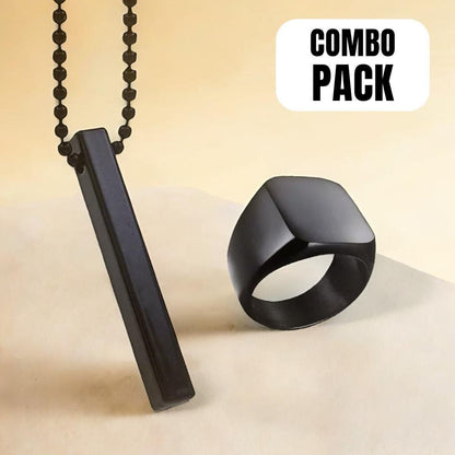 Saizen Black Vertical Bar Pendant with Ring | Men’s Jewelry | NISHU Superstores