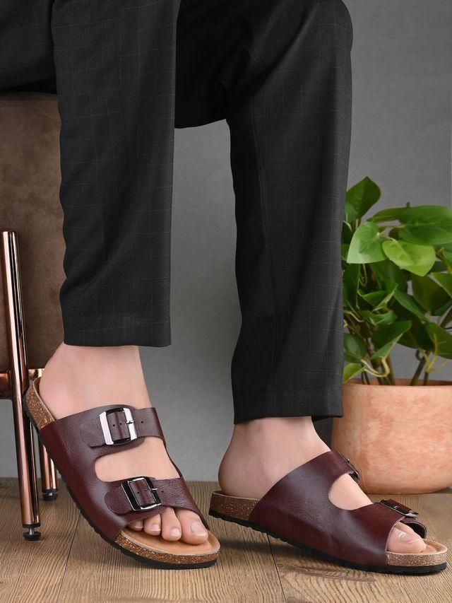 Men's Arizona Cherry Leather Slippers – Premium Comfort & Style | NISHU Superstores
