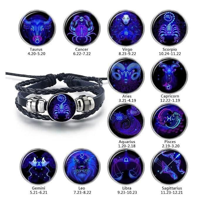 Zodiac Constellation Braided Black Leather Bracelet – Adjustable & Stylish | NISHU Superstores