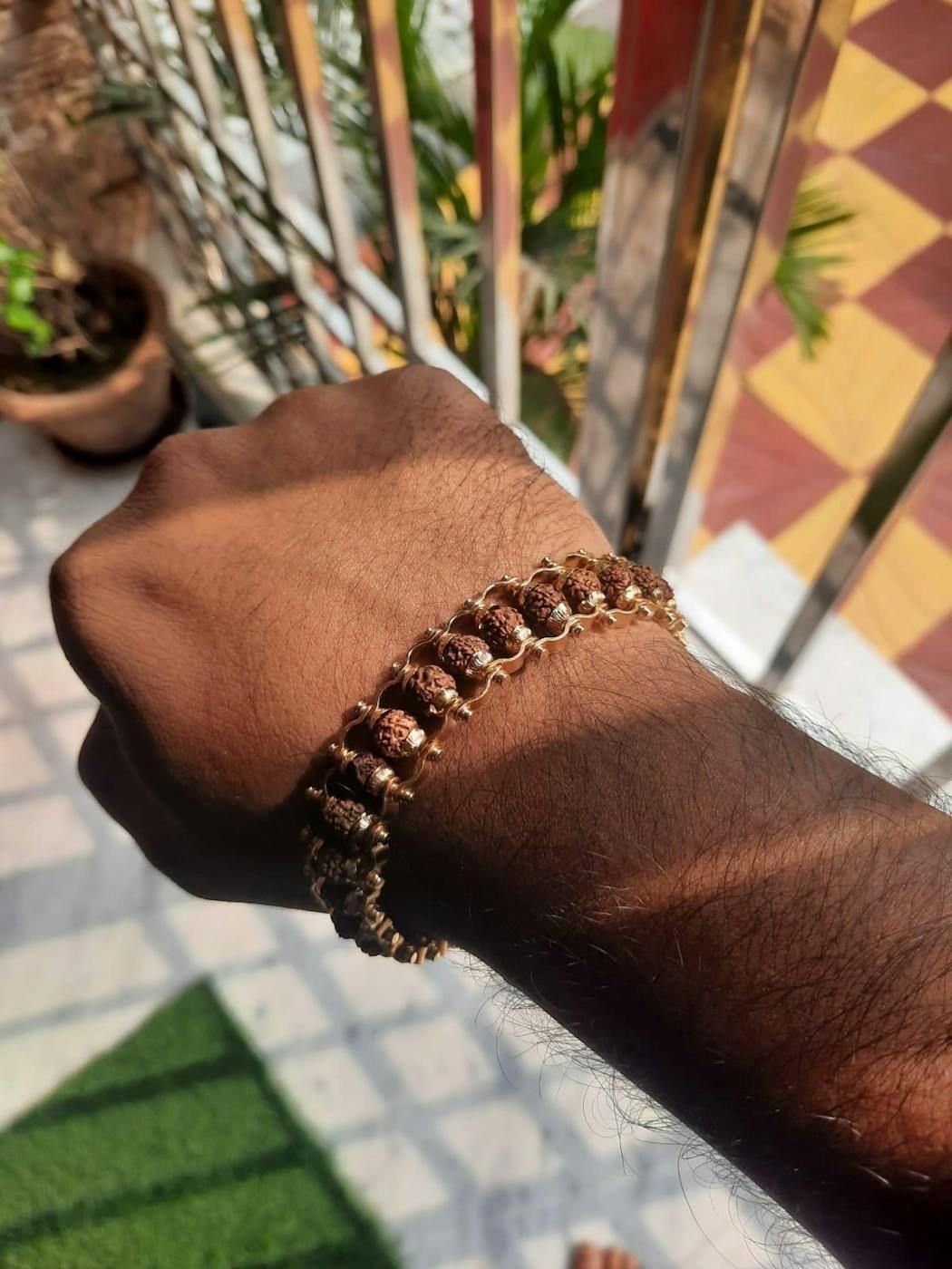 Genuine Paanch Mukhi Modern Rudraksha Bracelet – Gold Plated | NISHU Superstores