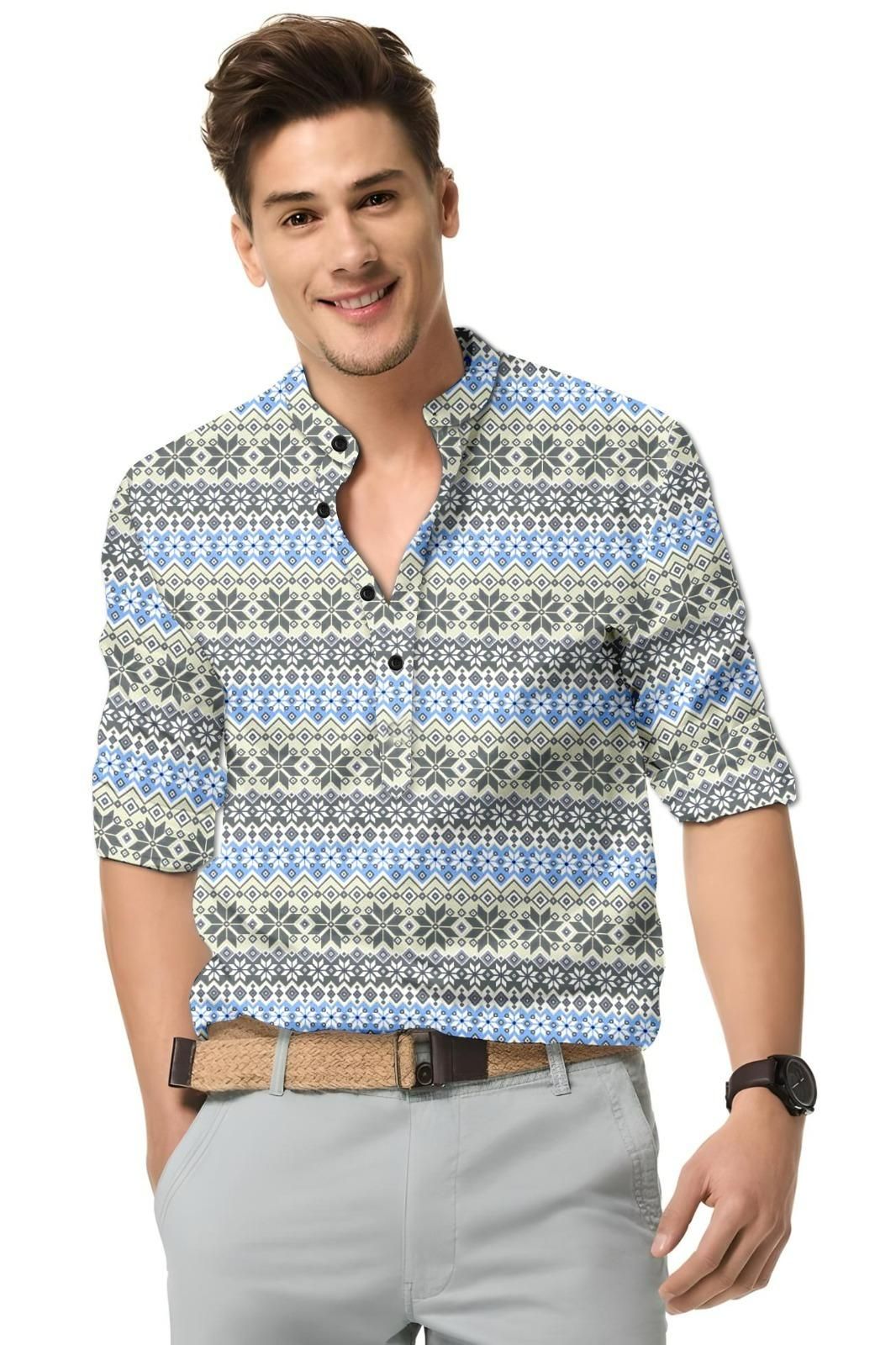 Men’s Printed Spread Collar Casual Shirt – Multicolor Stylish Cotton Blend | NISHU Superstores
