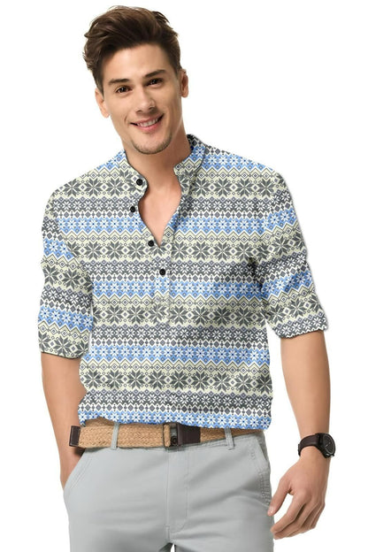 Men’s Printed Spread Collar Casual Shirt – Multicolor Stylish Cotton Blend | NISHU Superstores