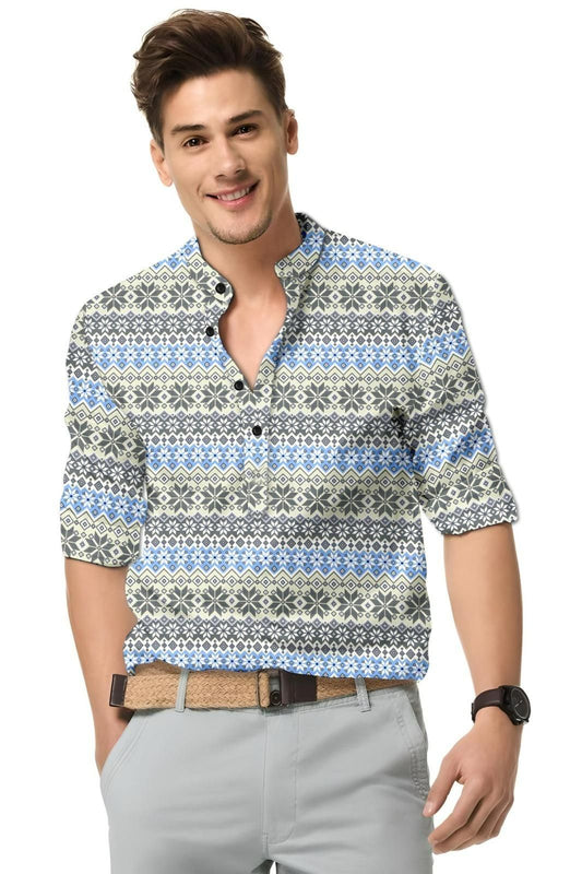 Men’s Printed Spread Collar Casual Shirt – Multicolor Stylish Cotton Blend | NISHU Superstores
