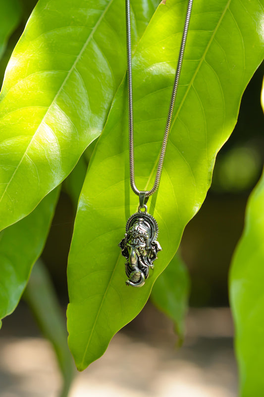 Ganesha Pendant with Snake Chain (Silver) | Lord Ganesha Jewelry | NISHU Superstores