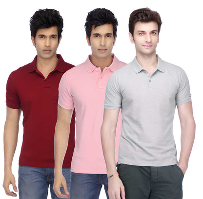 Poly Cotton Solid Half Sleeves Men’s Polo T-Shirt Pack of 3 | Everyday Comfort | NISHU Superstores