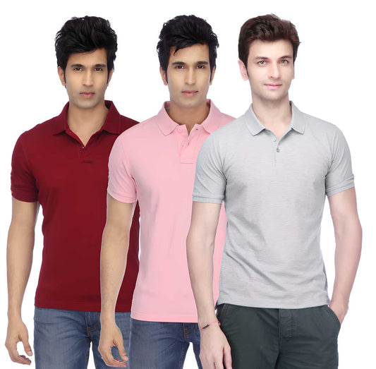 Poly Cotton Solid Half Sleeves Men’s Polo T-Shirt Pack of 3 | Everyday Comfort | NISHU Superstores
