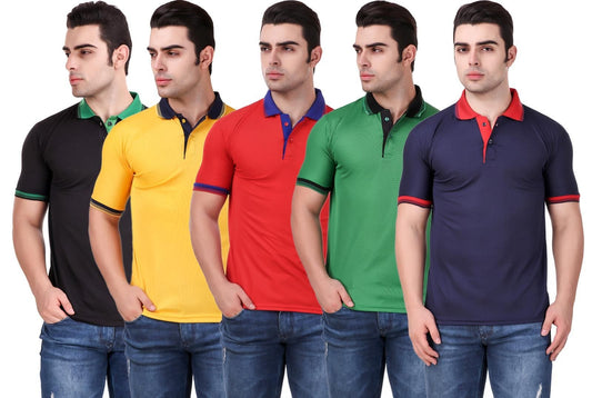 Poly Cotton Solid Half Sleeves Men’s Polo T-Shirt Pack of 5 | Everyday Comfort | NISHU Superstores