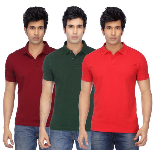 Poly Cotton Solid Half Sleeves Men’s Polo T-Shirt Pack of 3 | Everyday Comfort | NISHU Superstores