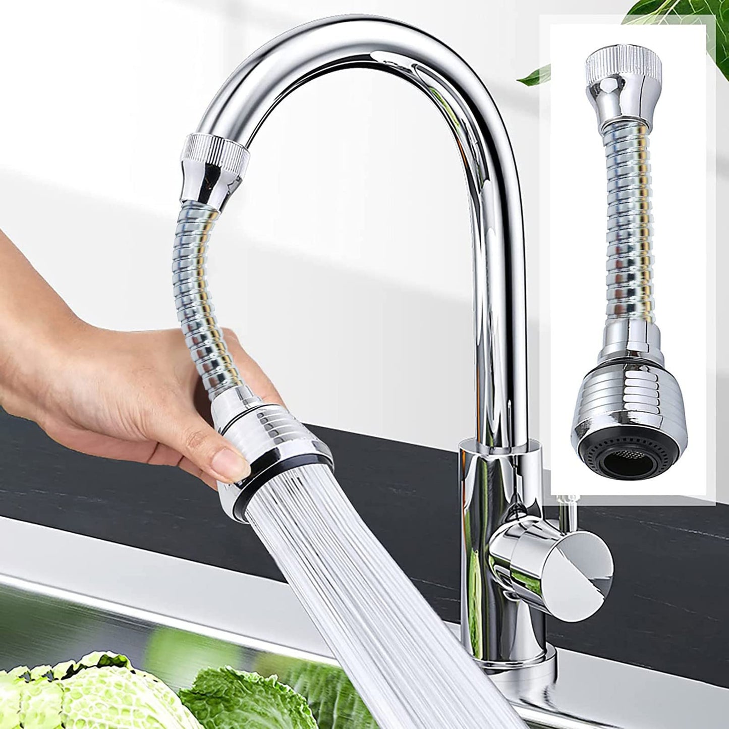 Flexible Faucet Aerator 360° Rotatable Tap Extension | Stainless Steel Water Saver Nozzle for Kitchen & Bathroom Sink (1 Pc) – NISHU Superstores