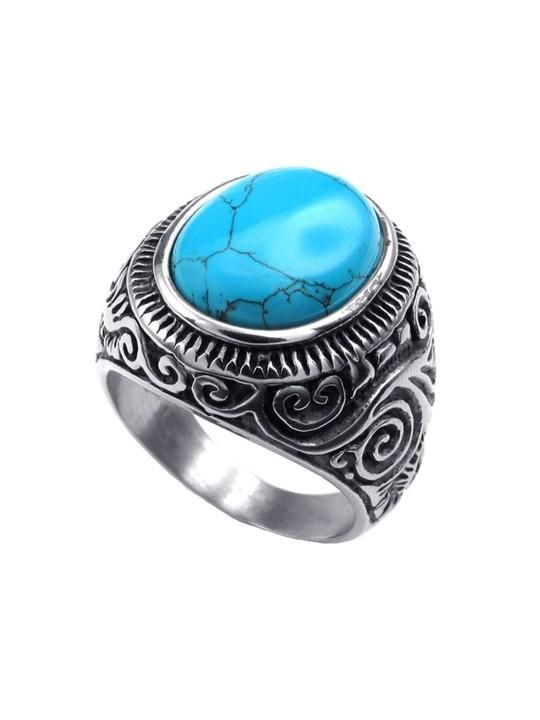 Men’s Silver-Plated Blue Stone Studded Oxidized Ring | NISHU Superstores