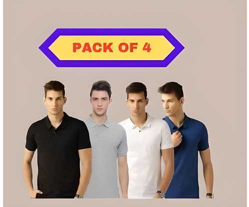 Poly Cotton Solid Half Sleeves Men’s Polo T-Shirt Pack of 4 | Everyday Comfort | NISHU Superstores