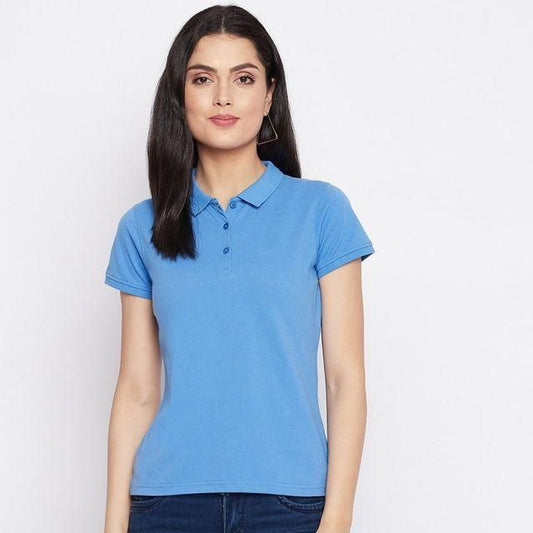 Ketex Sky Blue Cotton Blend Polo Neck T-Shirt for Women – Stylish & Comfortable | NISHU Superstores