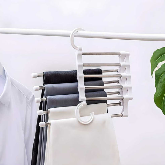5-in-1 Stainless Steel Multifunction Pants Rack (Pack of 2) – Retractable Trouser Hanger | NISHU Superstores