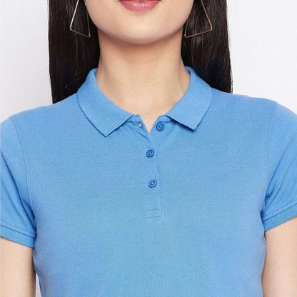 Ketex Sky Blue Cotton Blend Polo Neck T-Shirt for Women – Stylish & Comfortable | NISHU Superstores