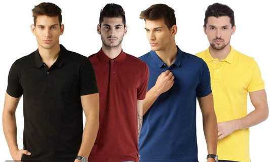 Poly Cotton Solid Half Sleeves Men’s Polo T-Shirt Pack of 4 | Everyday Comfort | NISHU Superstores