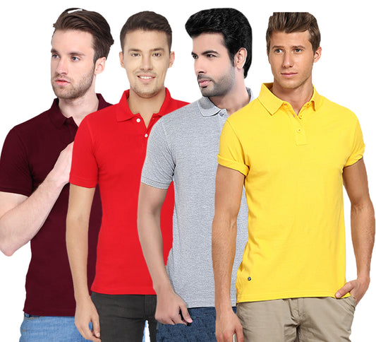 Poly Cotton Solid Half Sleeves Men’s Polo T-Shirt Pack of 4 | Everyday Comfort | NISHU Superstores