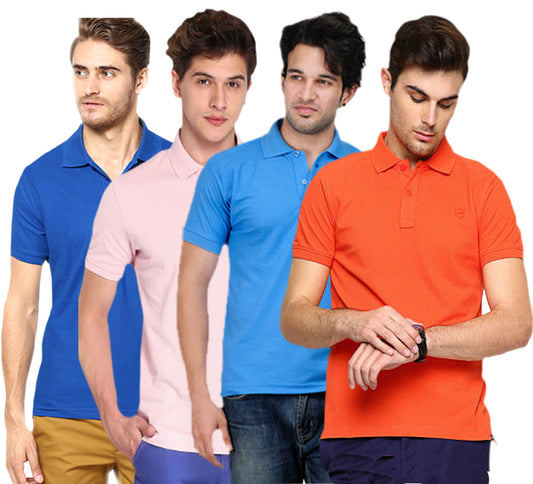 Poly Cotton Solid Half Sleeves Men’s Polo T-Shirt Pack of 4 | Everyday Comfort | NISHU Superstores