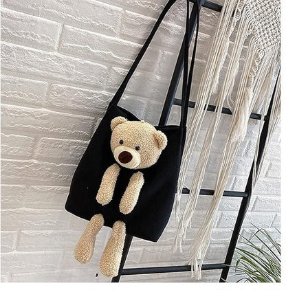 Cute Kawaii Shoulder Tote Handbag with Teddy Bear – Stylish Casual Bag for Women & Girls | NISHU Superstores