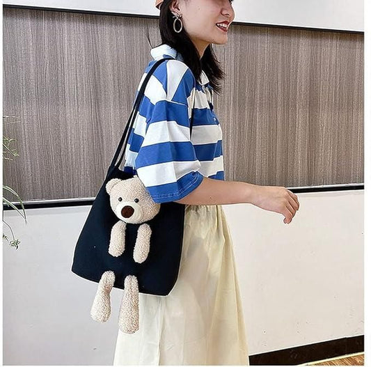 Cute Kawaii Shoulder Tote Handbag with Teddy Bear – Stylish Casual Bag for Women & Girls | NISHU Superstores