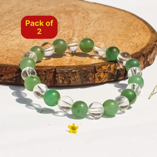 Green Aventurine & Clear Bracelet (Pack of 2) | Healing & Energy Jewelry | NISHU Superstores