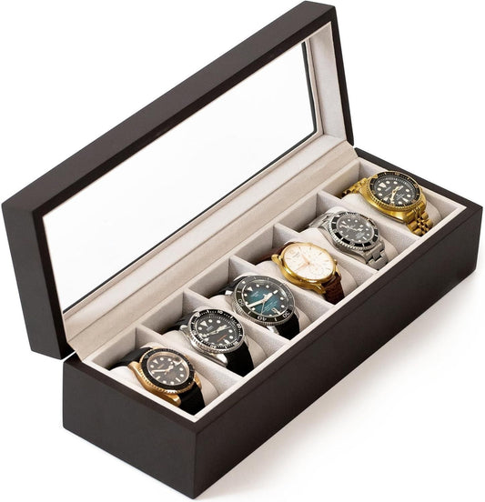 Wood Watch Box Organizer with Glass Display – Elegant Storage Case for Watches | NISHU Superstores