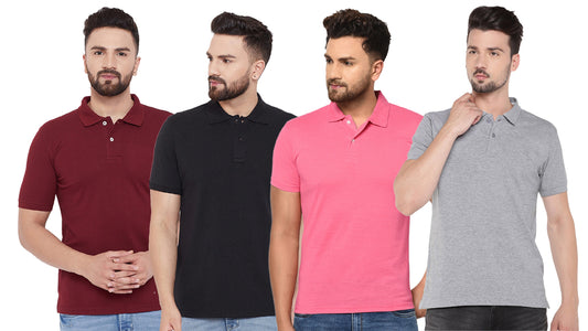 Men’s Cotton Blend Solid Polo T-Shirts (Pack of 4) – Half Sleeves & Classic Fit | NISHU Superstores
