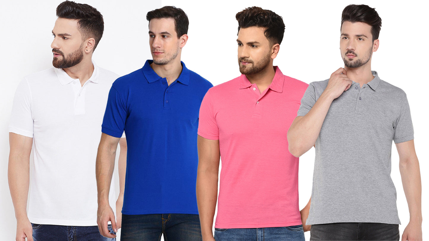 Men’s Cotton Blend Solid Polo T-Shirts (Pack of 4) – Half Sleeves & Classic Fit | NISHU Superstores