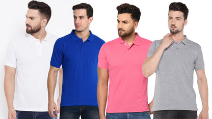 Men’s Cotton Blend Solid Polo T-Shirts (Pack of 4) – Half Sleeves & Classic Fit | NISHU Superstores