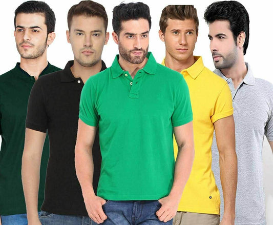 Poly Cotton Solid Half Sleeves Men’s Polo T-Shirt Pack of 5 | Everyday Comfort | NISHU Superstores