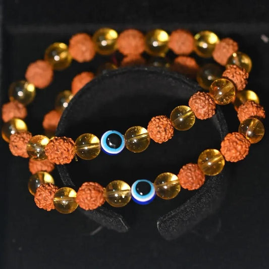 Rudraksha Citrine Crystal Bracelet – Pack of 2 Spiritual Healing Jewelry | NISHU Superstores