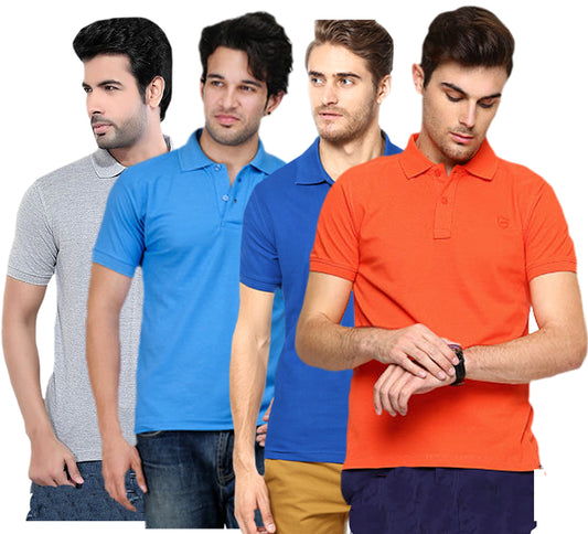 Poly Cotton Solid Half Sleeves Men’s Polo T-Shirt Pack of 4 | Everyday Comfort | NISHU Superstores