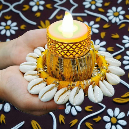 Cowrie Dholakh Tealight Holder (Pack of 2) – Decorative Candle Holder | NISHU Superstores