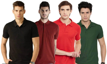 Poly Cotton Solid Half Sleeves Men’s Polo T-Shirt Pack of 4 | Everyday Comfort | NISHU Superstores