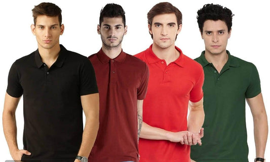 Poly Cotton Solid Half Sleeves Men’s Polo T-Shirt Pack of 4 | Everyday Comfort | NISHU Superstores