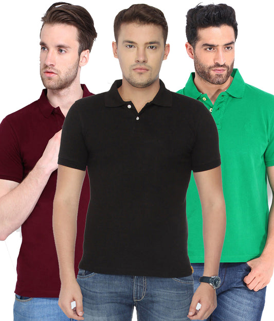Poly Cotton Solid Half Sleeves Men’s Polo T-Shirt Pack of 3 | Everyday Comfort | NISHU Superstores